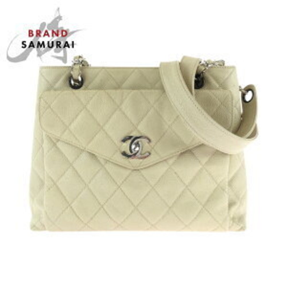 CHANEL Matelasse Coco Mark Turnlock White Caviar Leather Chain Shoulder Bag